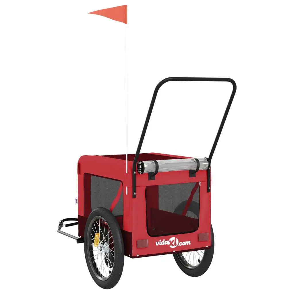 Pet Bike Trailer Red Black Oxford Fabric Iron Frame Small Dogs Pets Bicycle