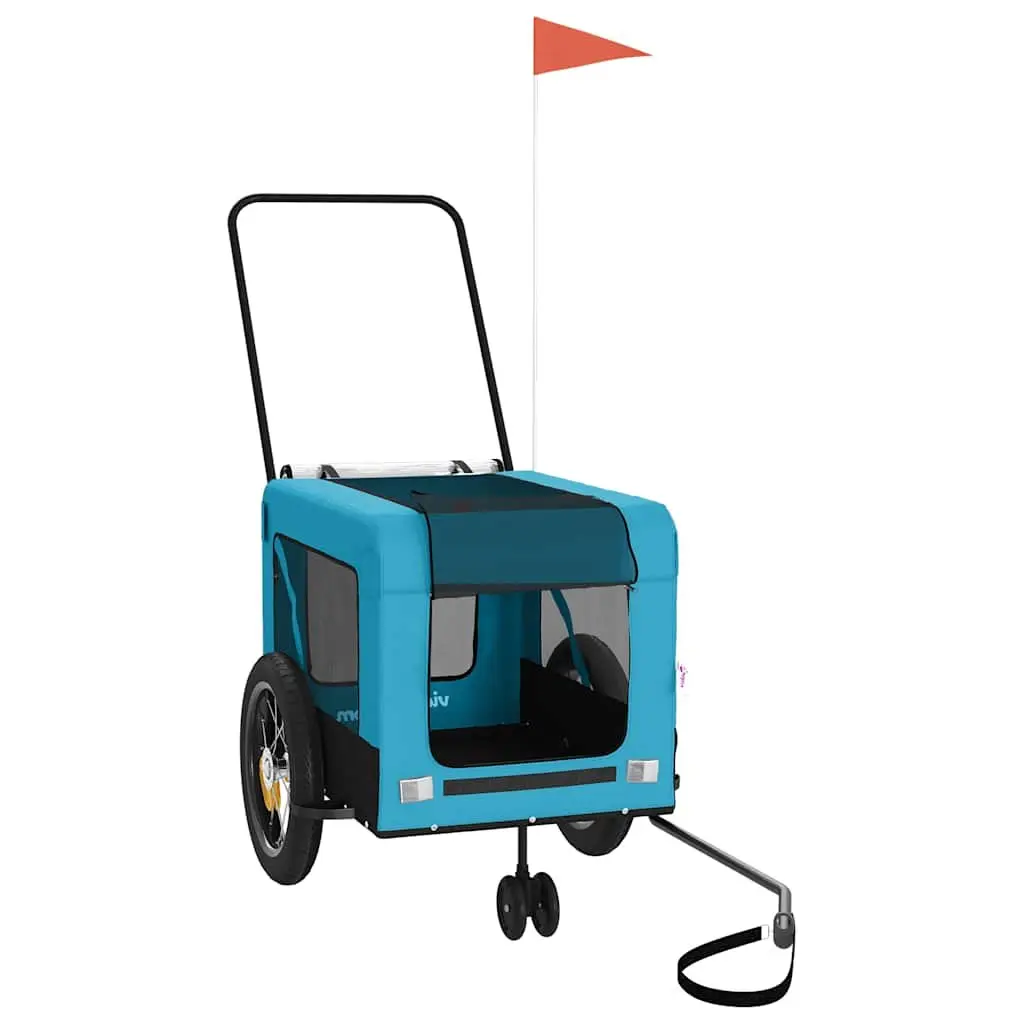 Pet Bike Trailer Blue Black Oxford Fabric Iron Frame Small Dogs Bicycle Cargo