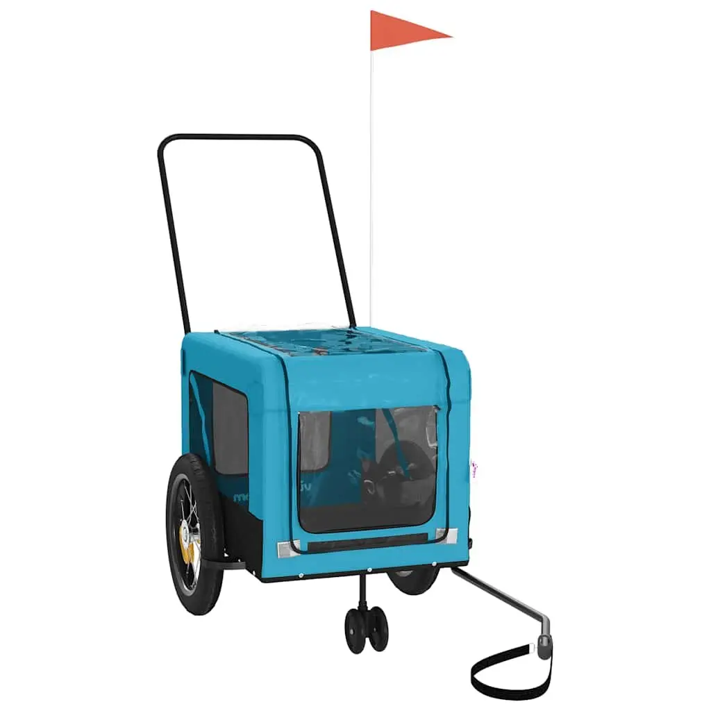 Pet Bike Trailer Blue Black Oxford Fabric Iron Frame Small Dogs Bicycle Cargo