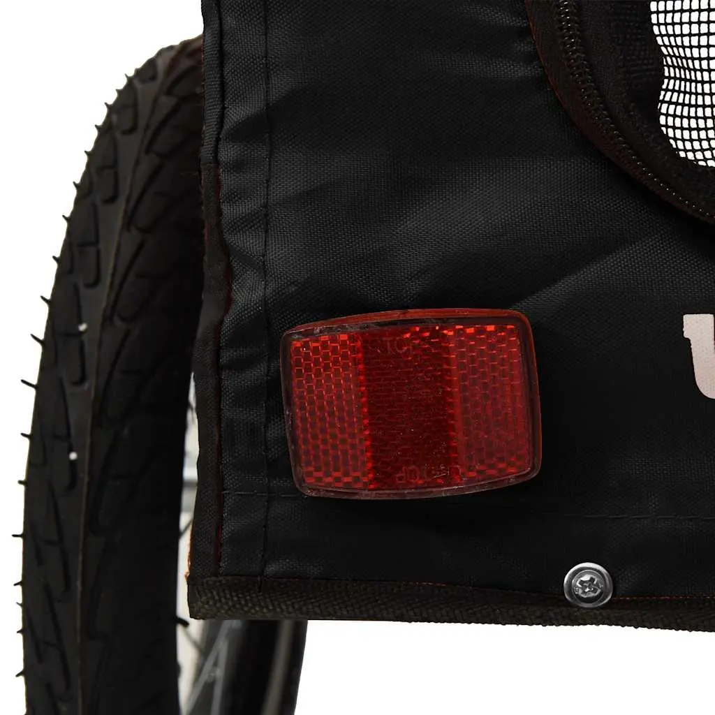 Pet Bike Trailer Oxford Fabric Iron Frame Black Two Wheels One Front Wheel Zippered Doors Mesh Windows