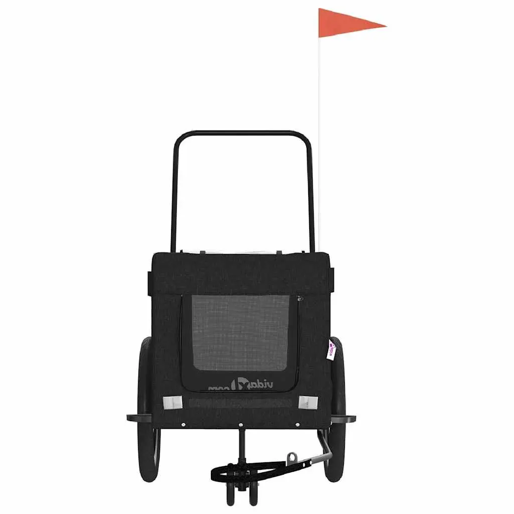 Pet Bike Trailer Oxford Fabric Iron Frame Black Two Wheels One Front Wheel Zippered Doors Mesh Windows