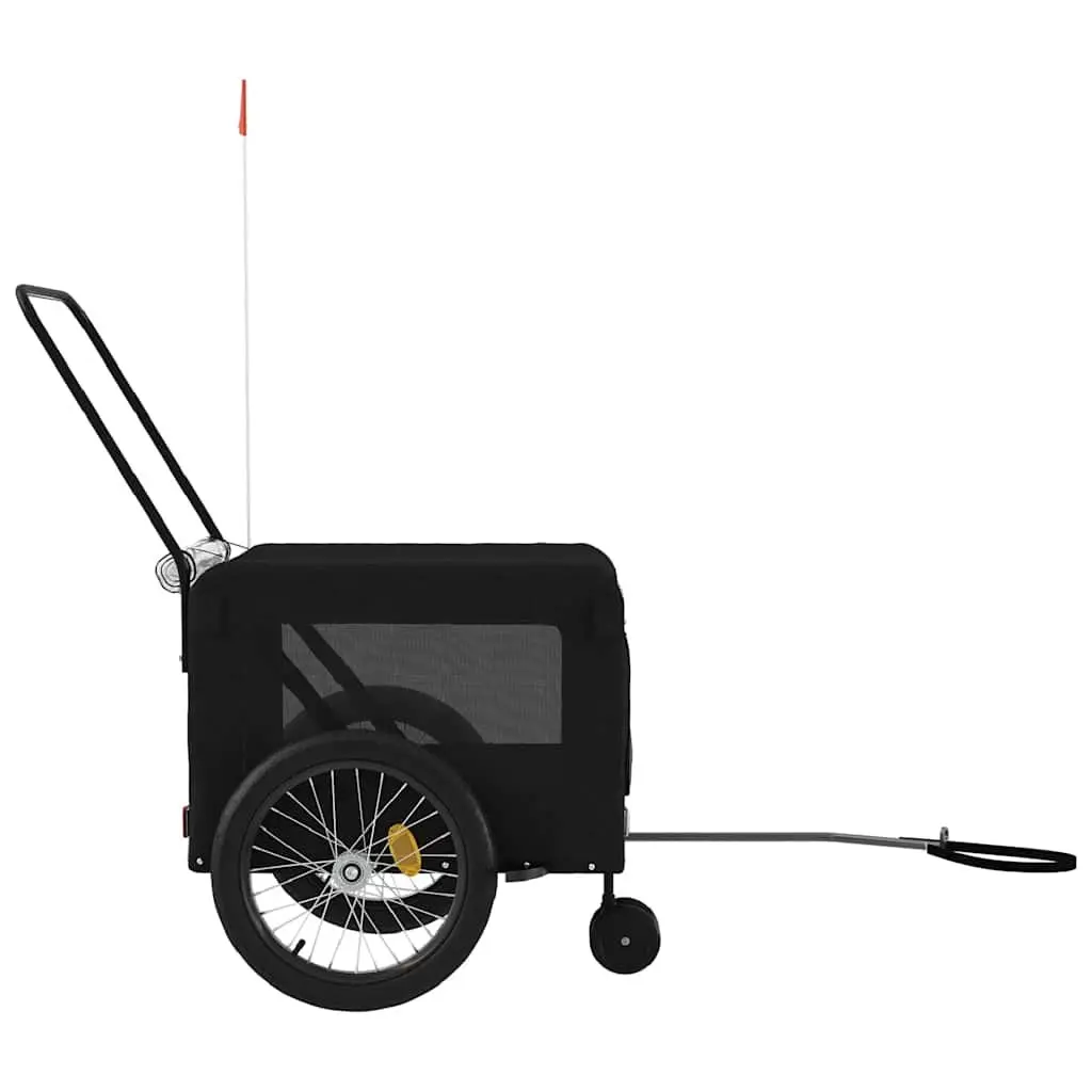Pet Bike Trailer Oxford Fabric Iron Frame Black Two Wheels One Front Wheel Zippered Doors Mesh Windows