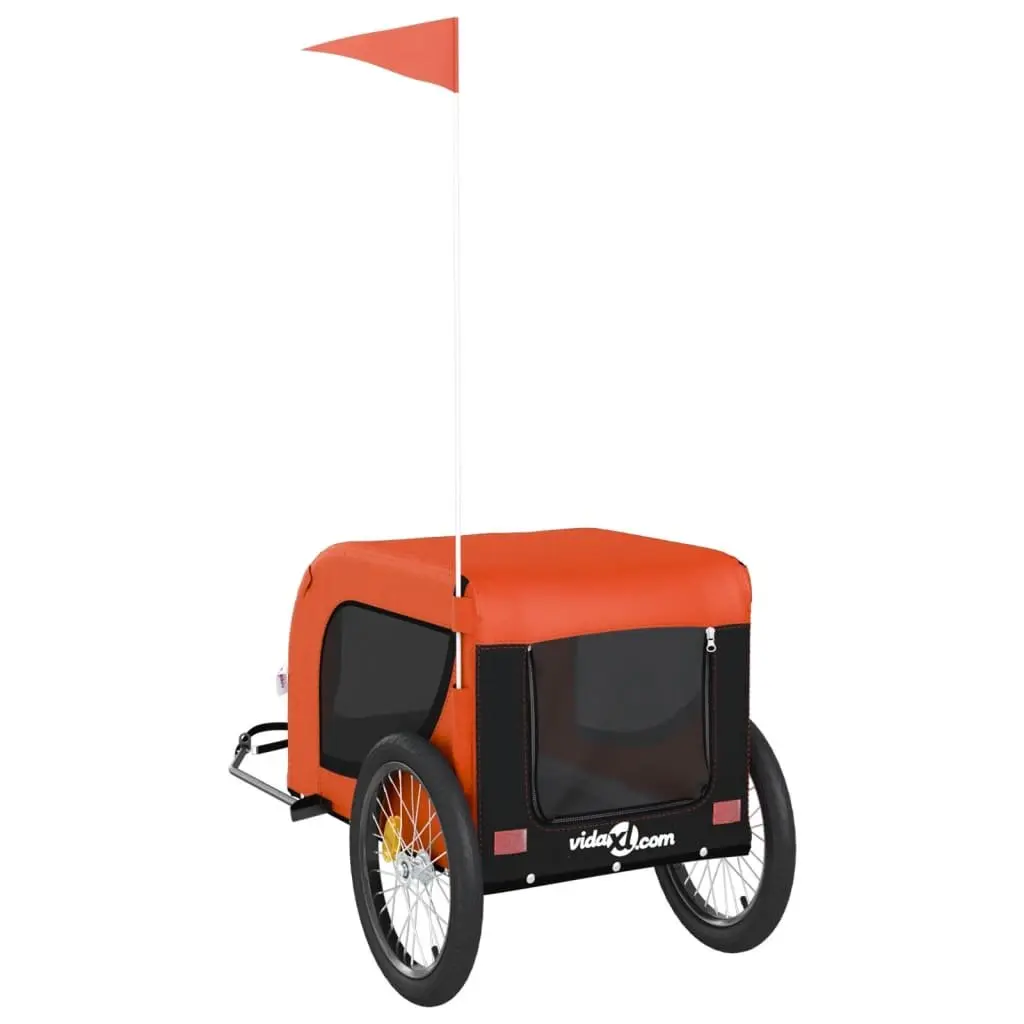 Pet Bike Trailer Iron Frame Oxford Fabric Small Dogs Orange Black