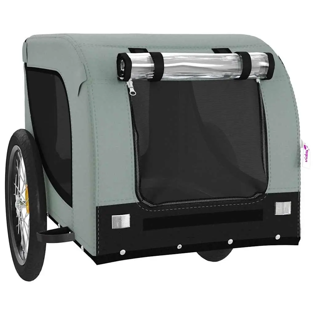 Small Dog Bicycle Attachment Bike Trailer Oxford Fabric Grey Sturdy Iron Frame