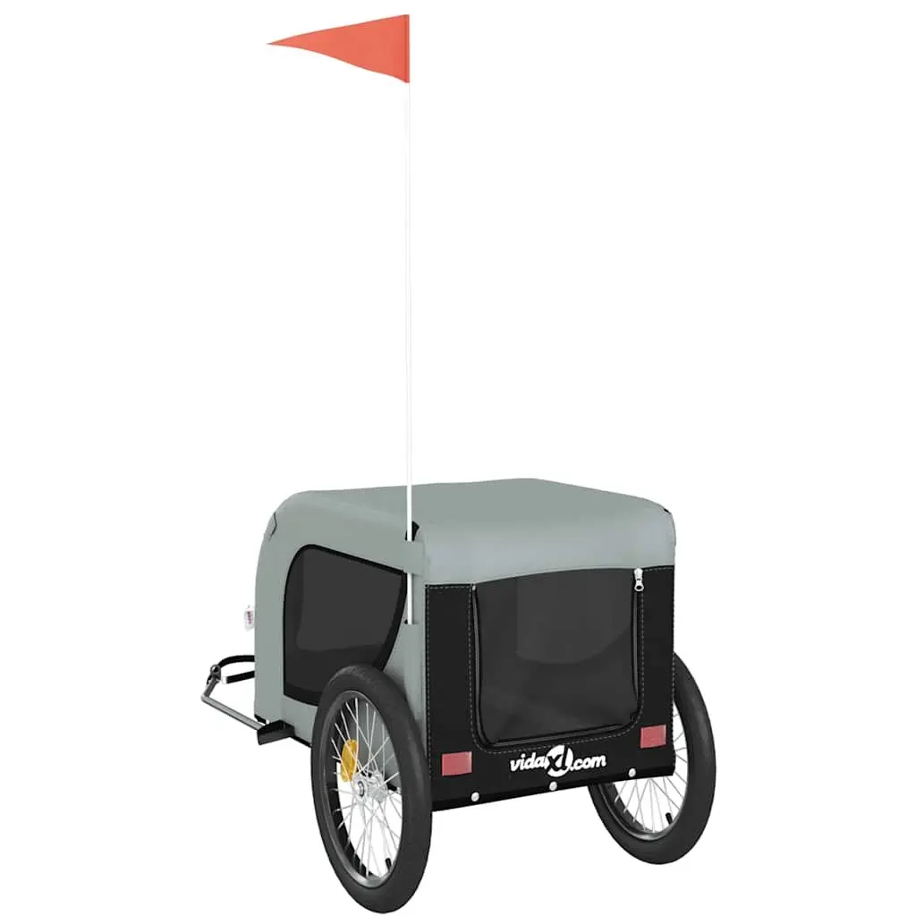 Small Dog Bicycle Attachment Bike Trailer Oxford Fabric Grey Sturdy Iron Frame