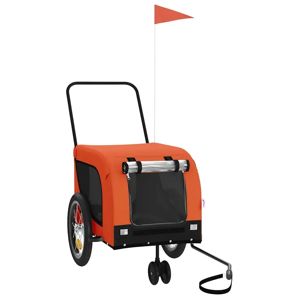 Pet Bike Trailer Orange Black Oxford Fabric Iron Frame Wheels Zippered Doors