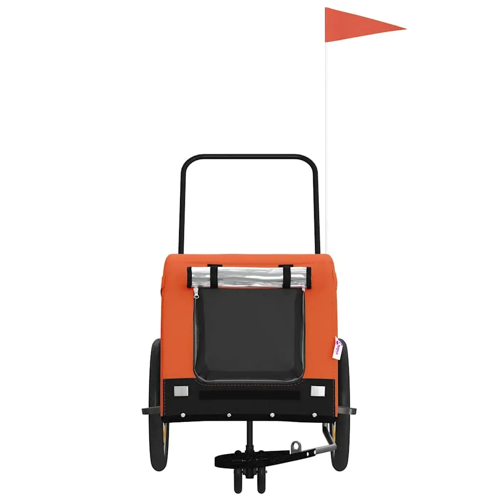 Pet Bike Trailer Orange Black Oxford Fabric Iron Frame Wheels Zippered Doors