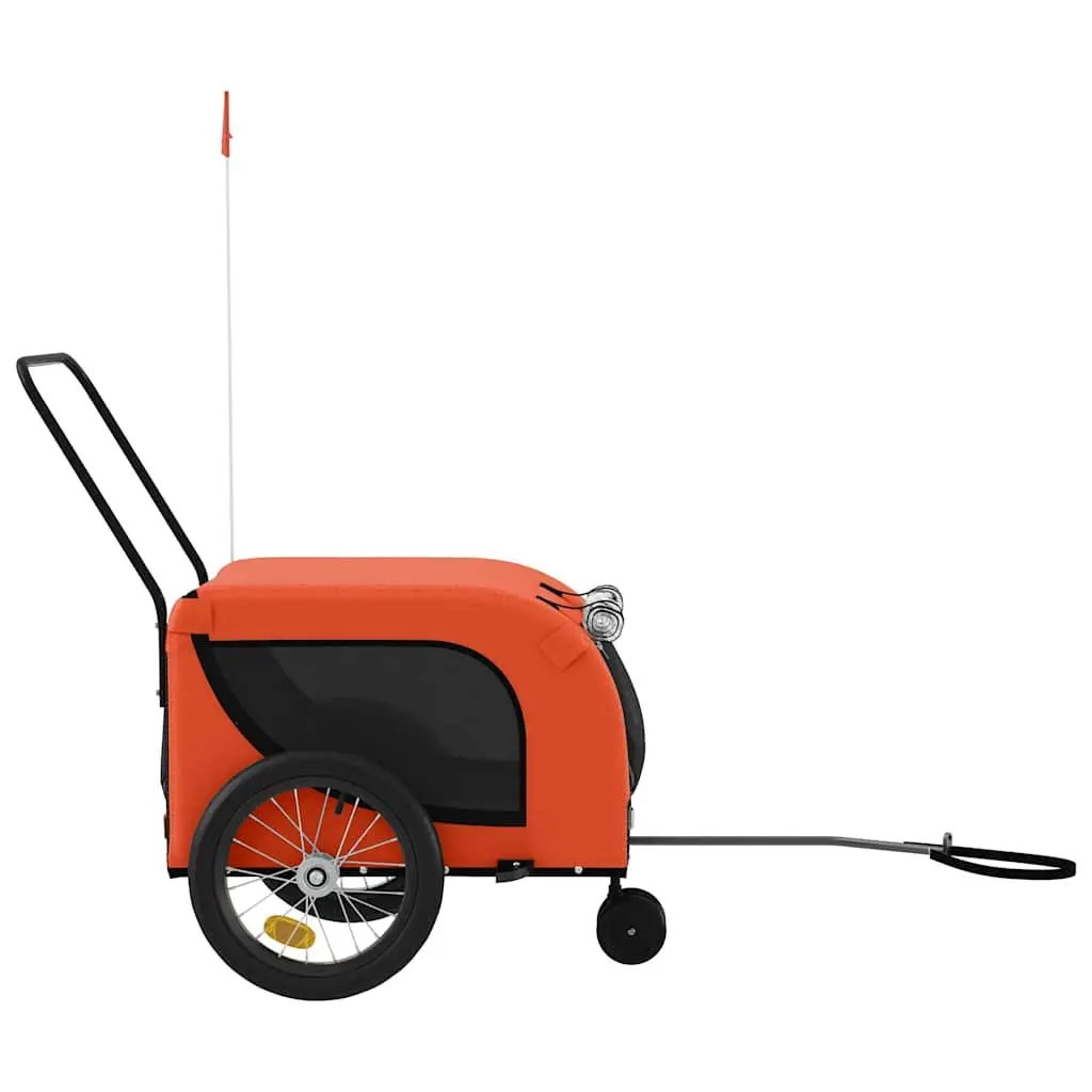 Pet Bike Trailer Orange Black Oxford Fabric Iron Frame Wheels Zippered Doors
