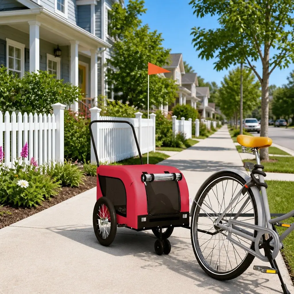 Pet Bike Trailer Iron Frame Oxford Fabric Small Red