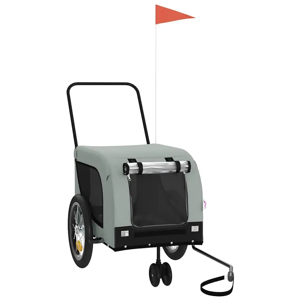 Pet Bike Trailer Oxford Fabric Iron Frame Grey for Dogs Cats Small Animals