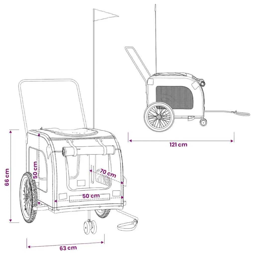 Pet Bike Trailer Oxford Fabric Iron Frame Grey for Dogs Cats Small Animals