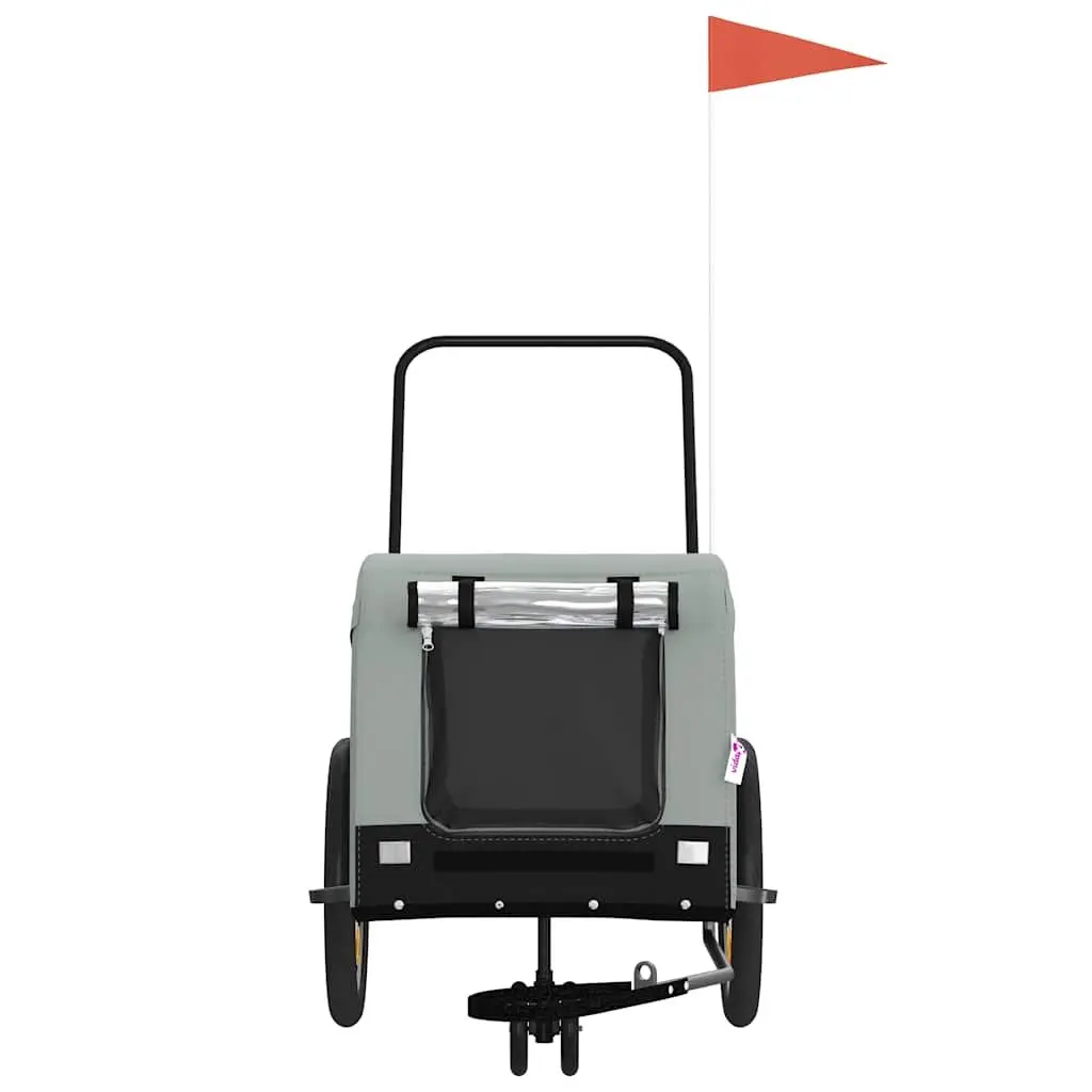 Pet Bike Trailer Oxford Fabric Iron Frame Grey for Dogs Cats Small Animals