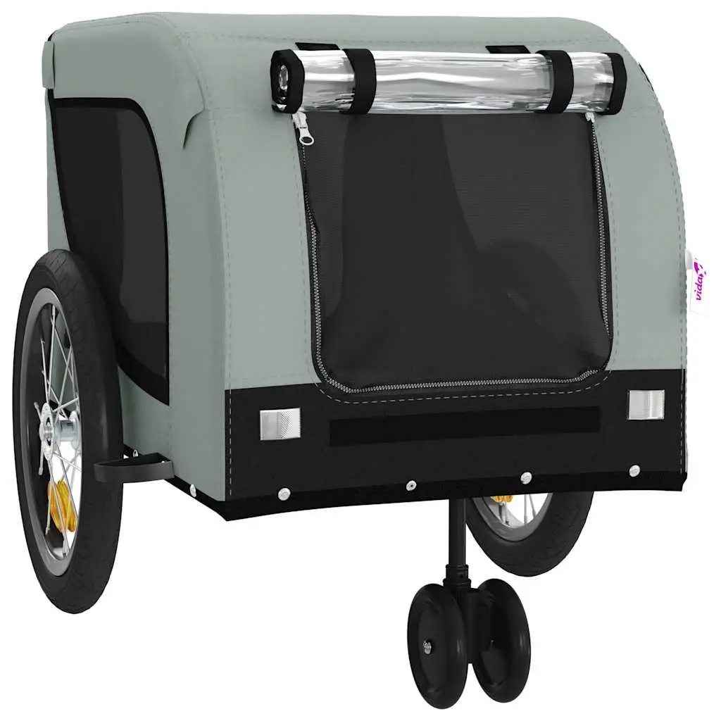 Pet Bike Trailer Oxford Fabric Iron Frame Grey for Dogs Cats Small Animals