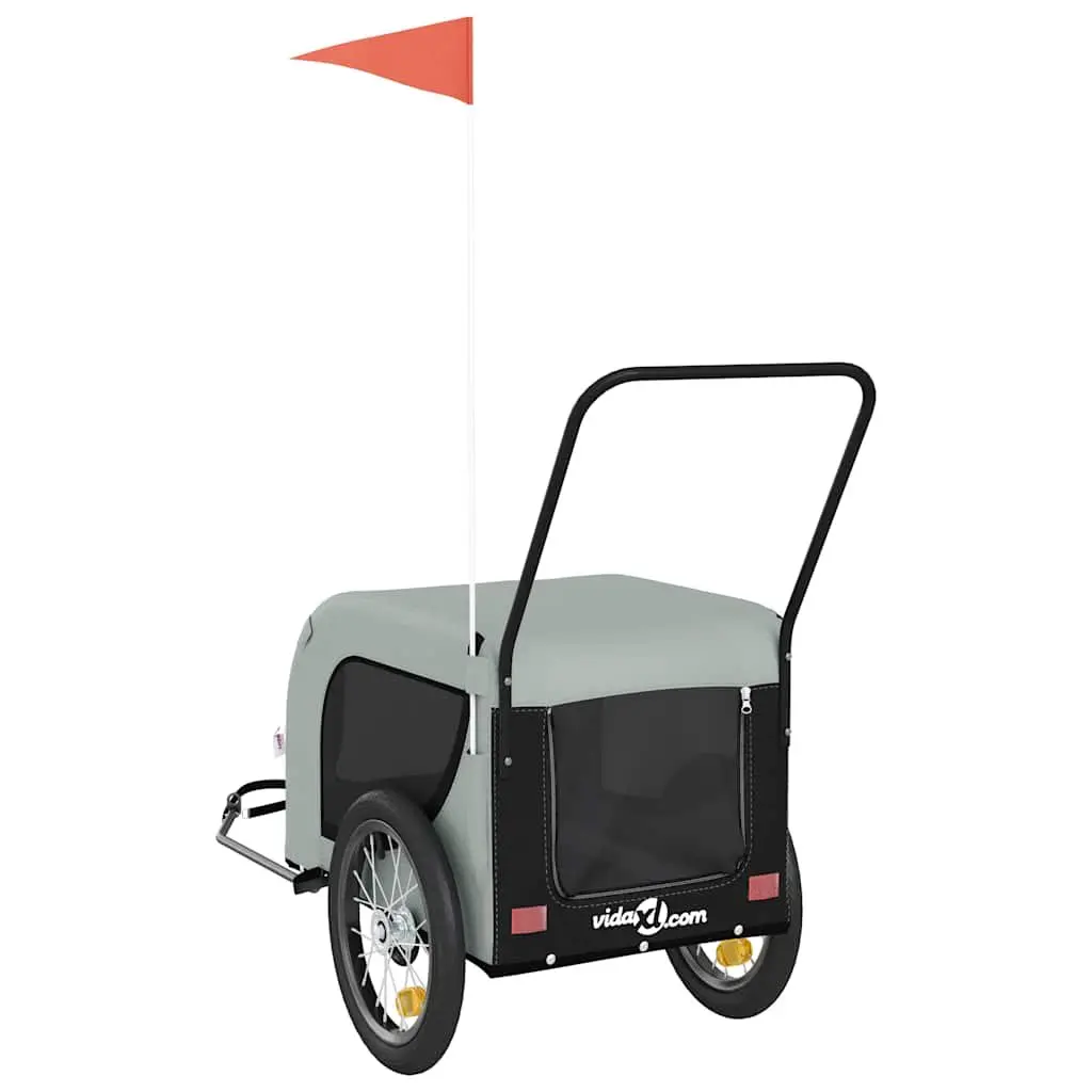 Pet Bike Trailer Oxford Fabric Iron Frame Grey for Dogs Cats Small Animals