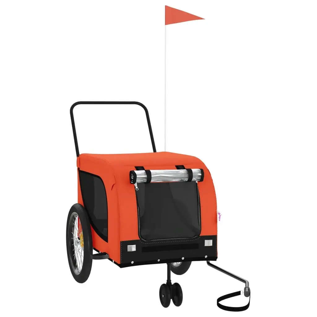 Pet Bike Trailer Iron Frame Oxford Fabric Orange with Zippered Doors and Mesh Windows