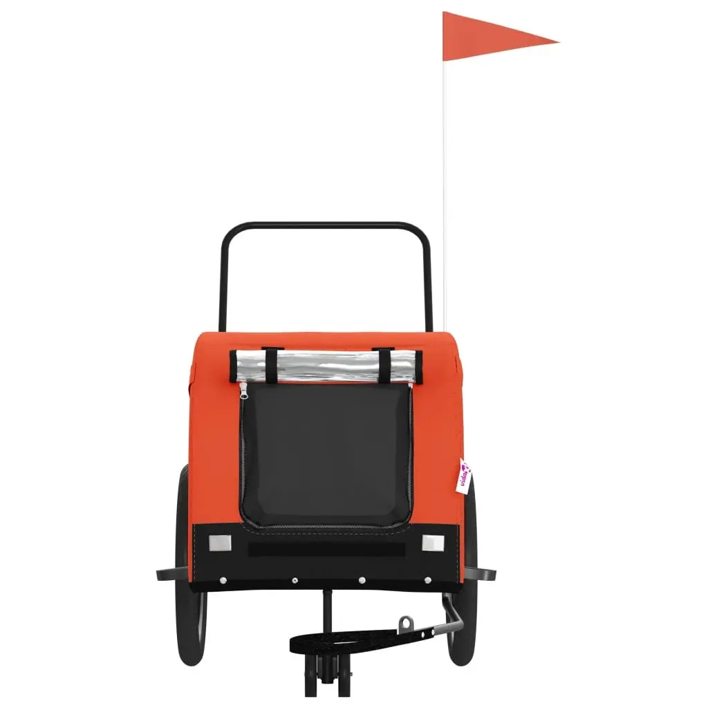 Pet Bike Trailer Iron Frame Oxford Fabric Orange with Zippered Doors and Mesh Windows