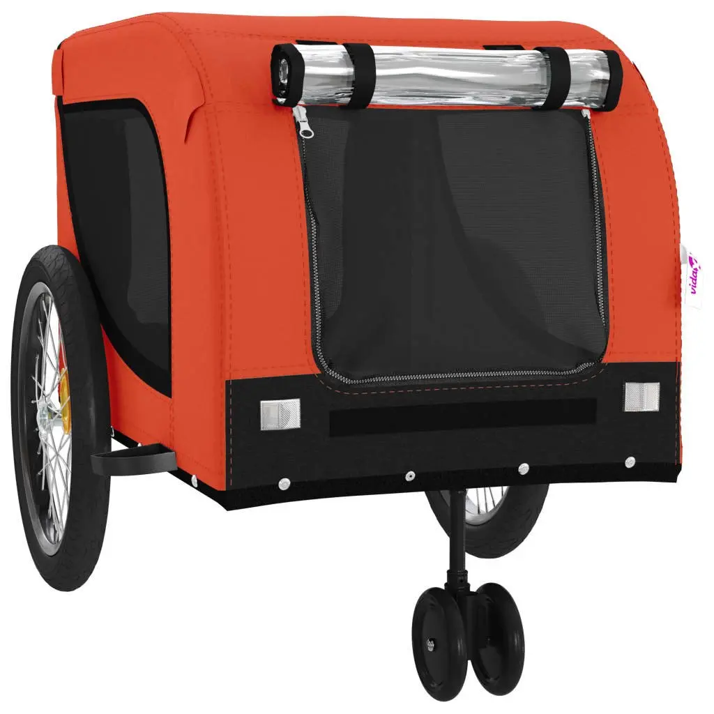 Pet Bike Trailer Iron Frame Oxford Fabric Orange with Zippered Doors and Mesh Windows