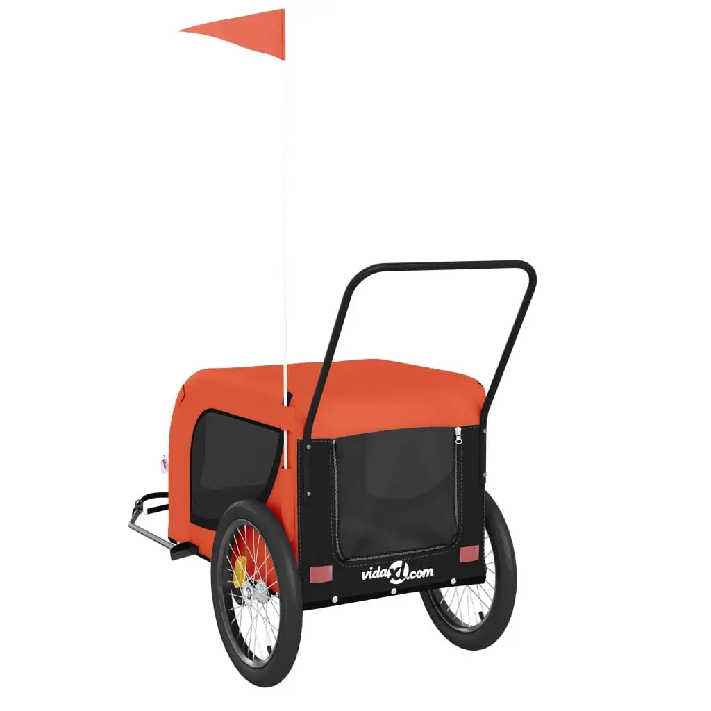 Pet Bike Trailer Iron Frame Oxford Fabric Orange with Zippered Doors and Mesh Windows