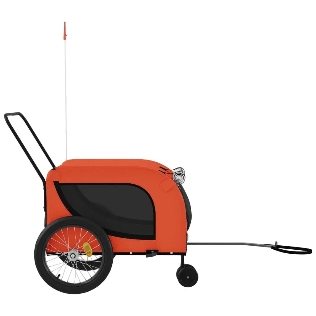 Pet Bike Trailer Iron Frame Oxford Fabric Orange with Zippered Doors and Mesh Windows