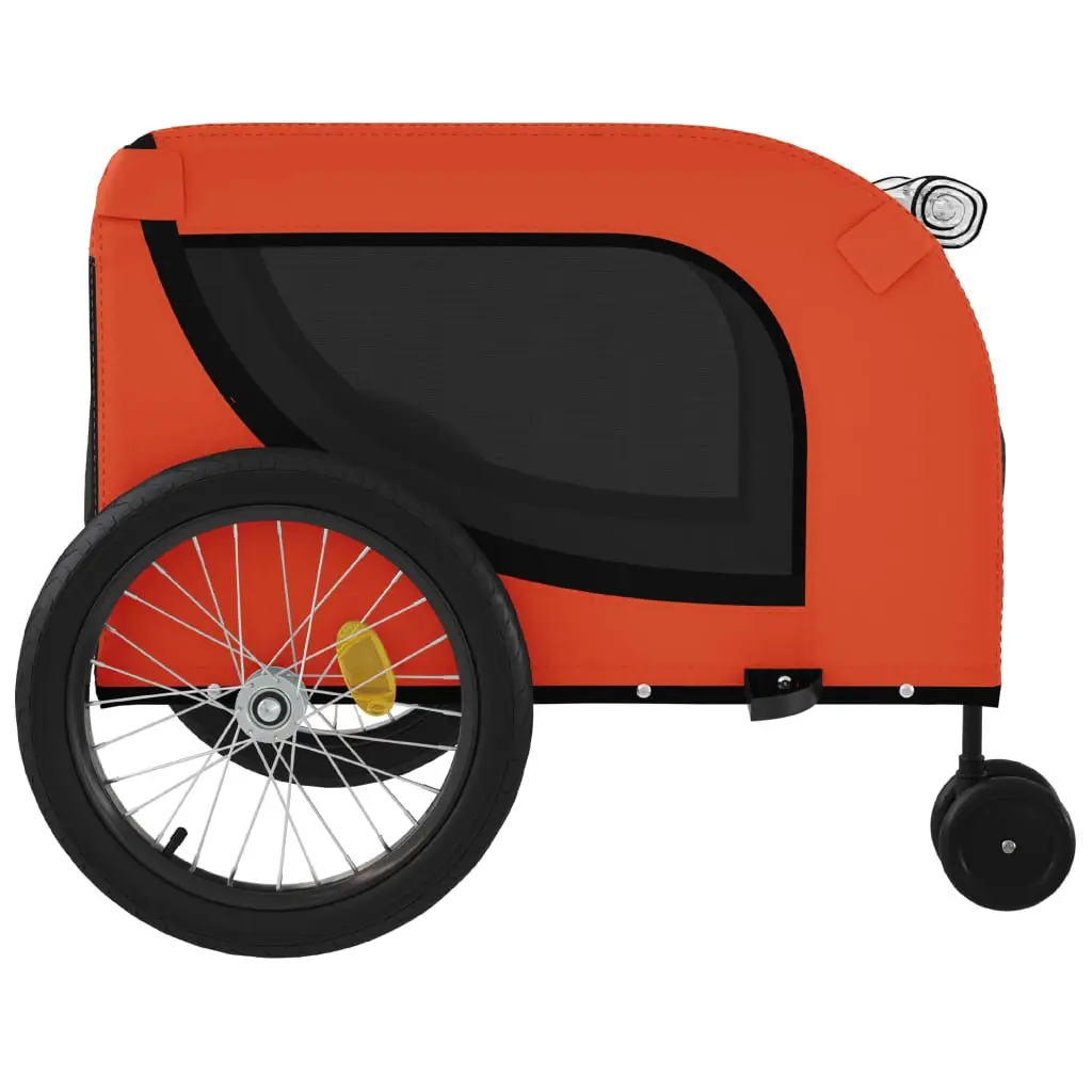 Pet Bike Trailer Iron Frame Oxford Fabric Orange with Zippered Doors and Mesh Windows