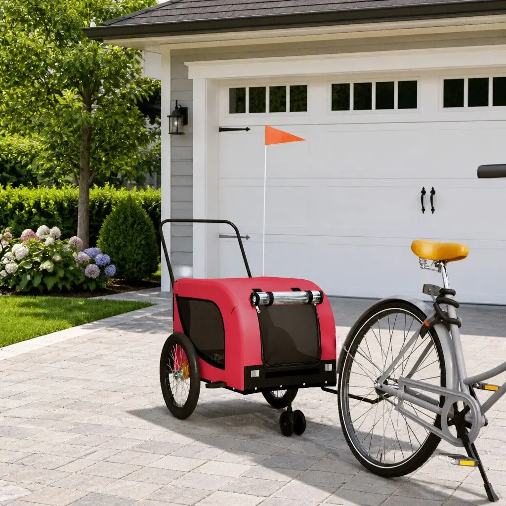 Pet Bike Trailer Iron Frame Oxford Fabric Red for Small Dogs