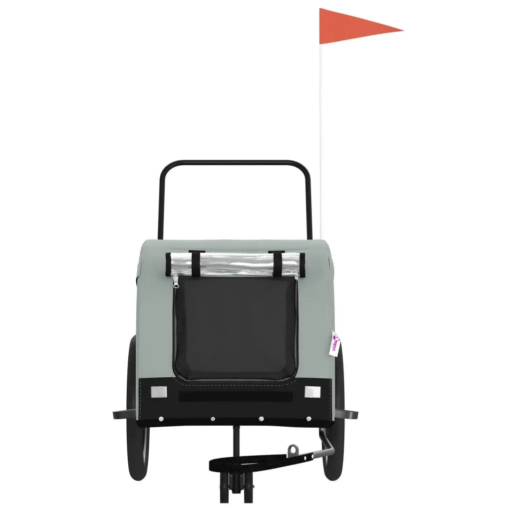 Pet Trailer Cargo Carrier Iron Frame Oxford Fabric Grey and Black Small Dog Stroller