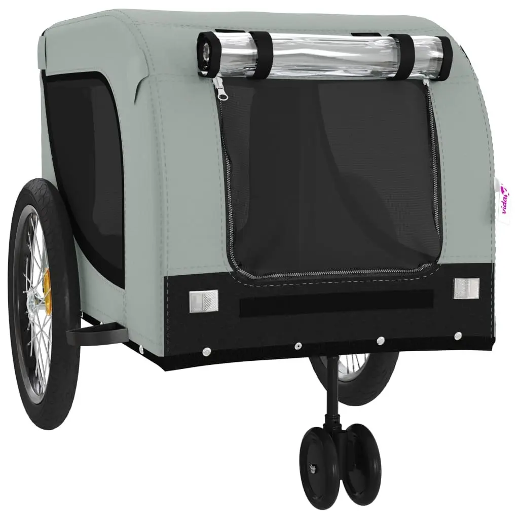 Pet Trailer Cargo Carrier Iron Frame Oxford Fabric Grey and Black Small Dog Stroller