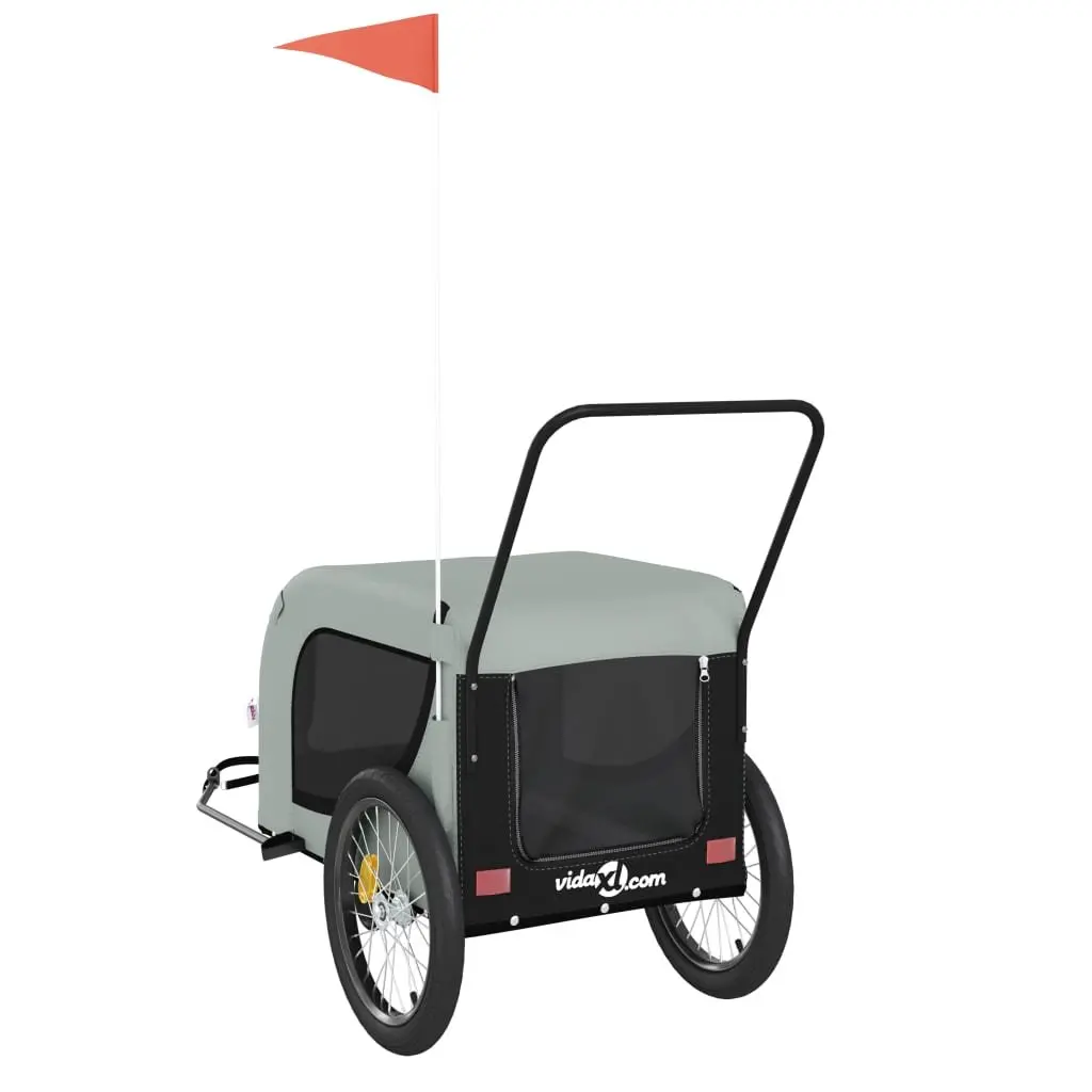 Pet Trailer Cargo Carrier Iron Frame Oxford Fabric Grey and Black Small Dog Stroller