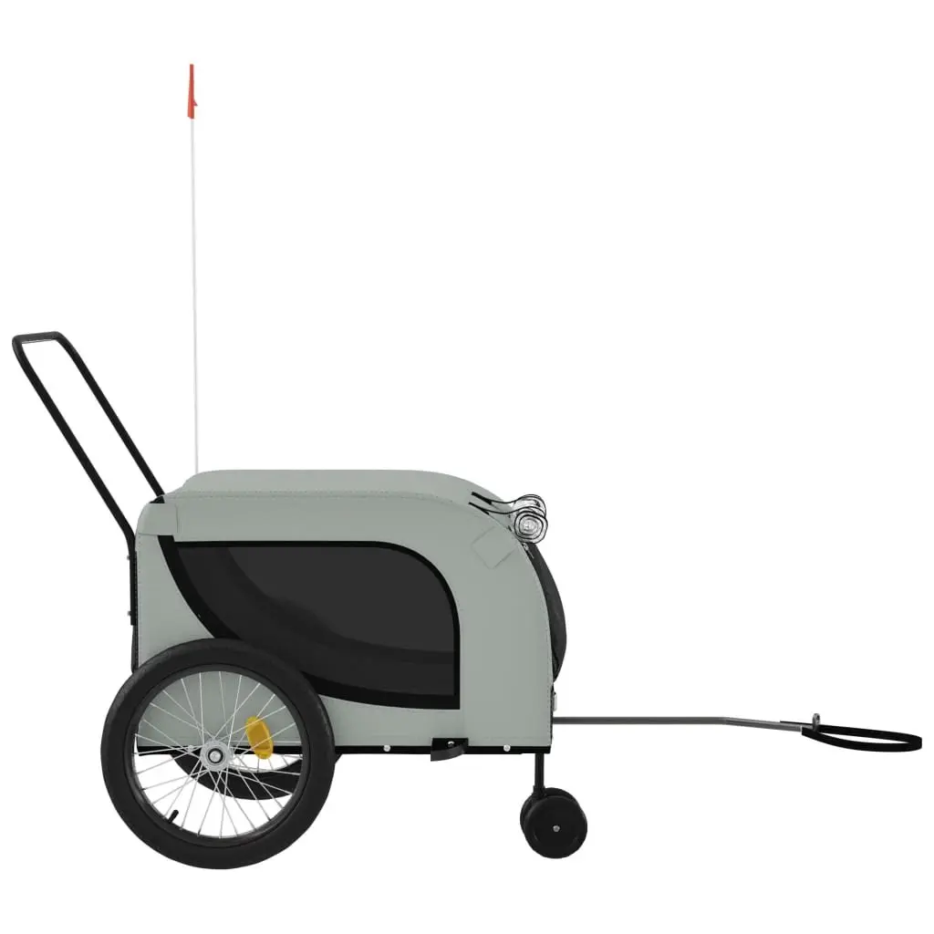 Pet Trailer Cargo Carrier Iron Frame Oxford Fabric Grey and Black Small Dog Stroller