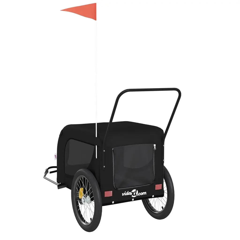 Pet Bike Trailer Iron Frame Oxford Fabric Black for Small Dogs Pets Outdoor Travel