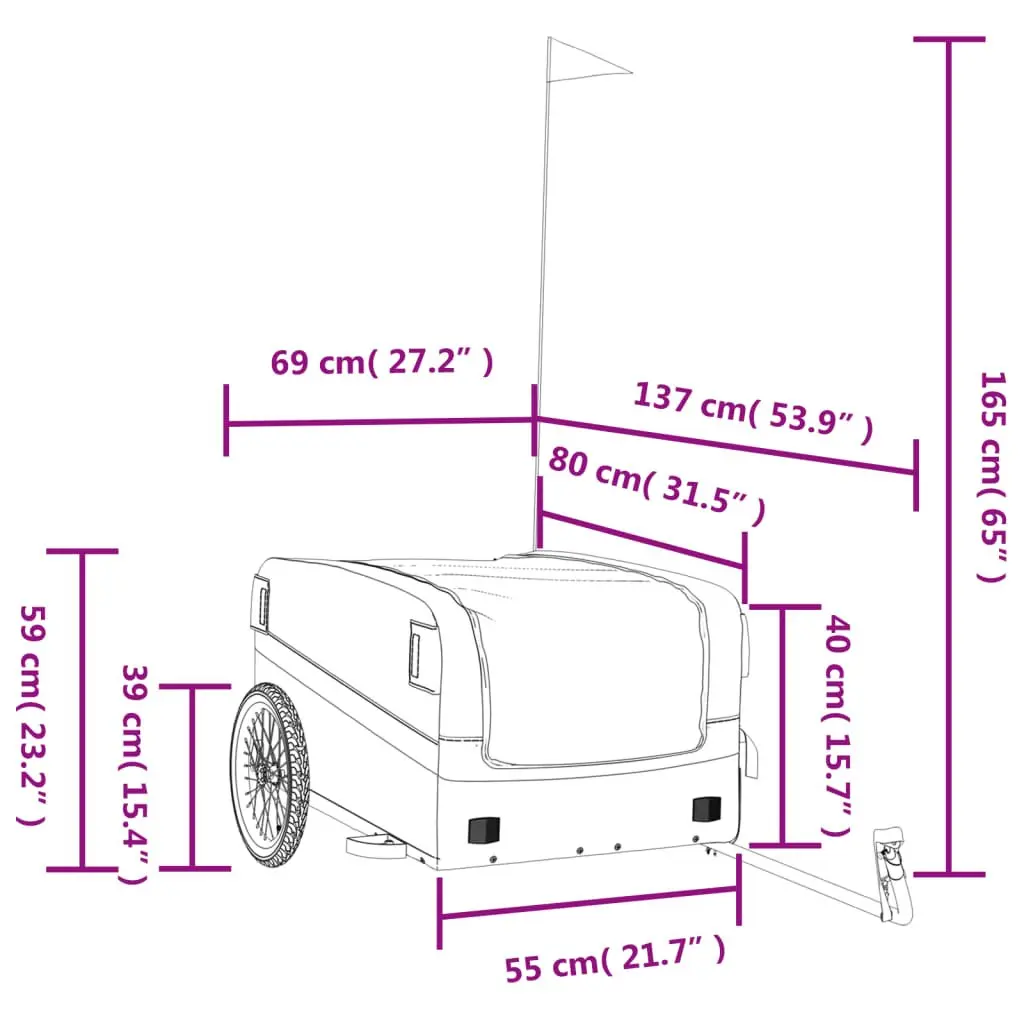 Bike Trailer Iron 45kg Load Capacity Grey