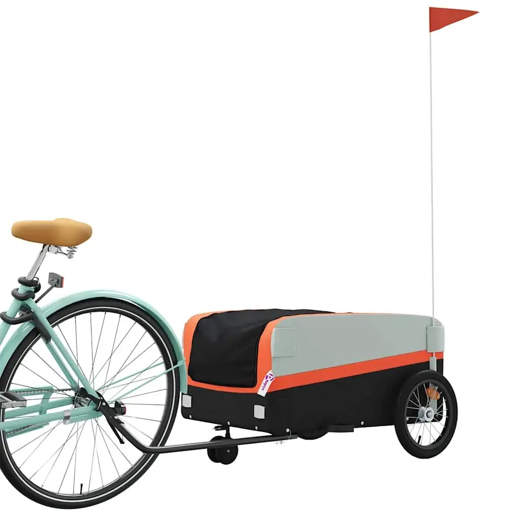 Cargo Trailer Iron Frame Orange 45kg Load Capacity Bicycle Accessories with Tow Bar and Safety Flag
