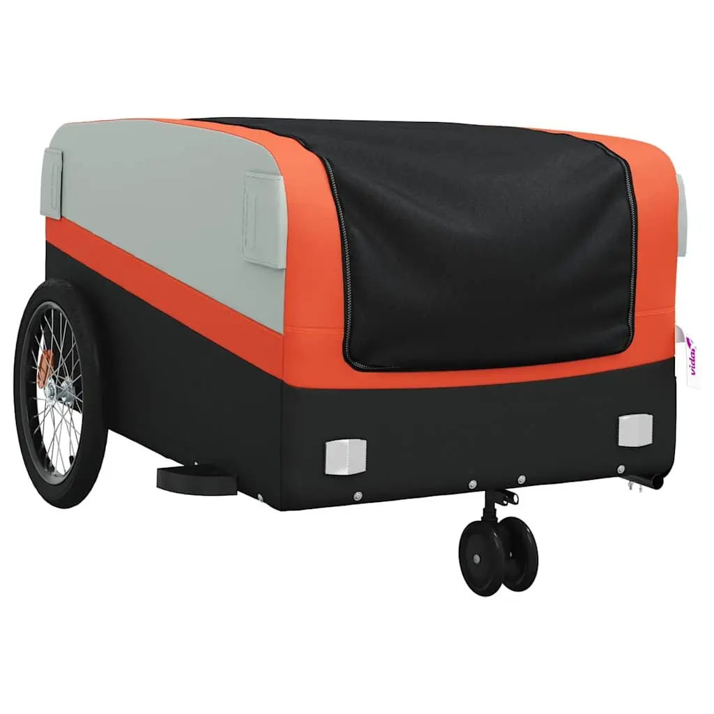 Cargo Trailer Iron Frame Orange 45kg Load Capacity Bicycle Accessories with Tow Bar and Safety Flag
