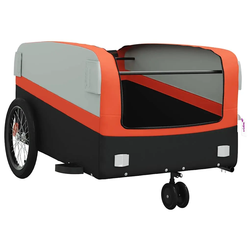 Cargo Trailer Iron Frame Orange 45kg Load Capacity Bicycle Accessories with Tow Bar and Safety Flag