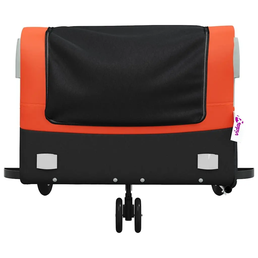 Cargo Trailer Iron Frame Orange 45kg Load Capacity Bicycle Accessories with Tow Bar and Safety Flag