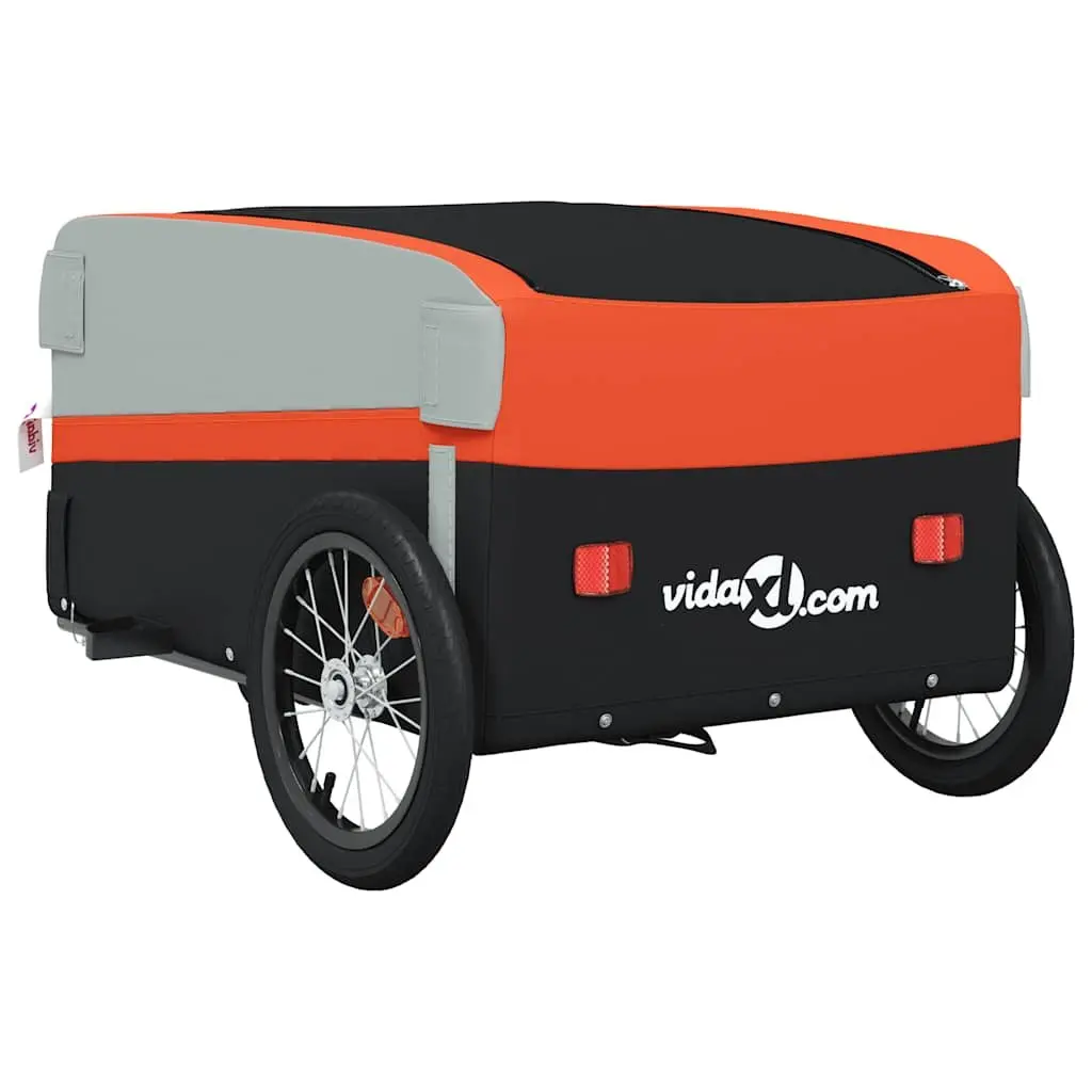 Cargo Trailer Iron Frame Orange 45kg Load Capacity Bicycle Accessories with Tow Bar and Safety Flag