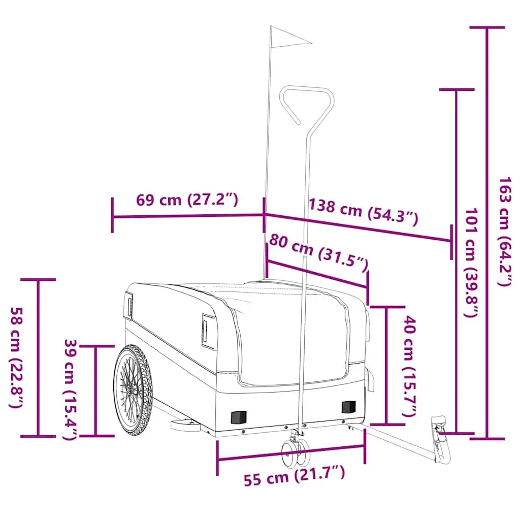 Bike Trailer Iron 45kg Load Capacity Grey Cargo Hauling Bicycle Accessories