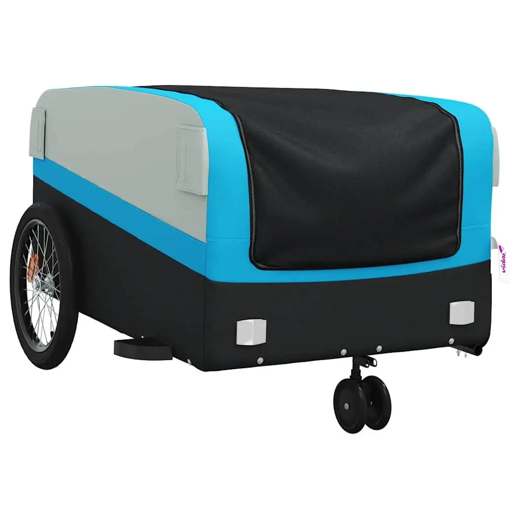Heavy Duty Bike Trailer Iron Construction Cargo Cart Blue Maximum Load 45kg