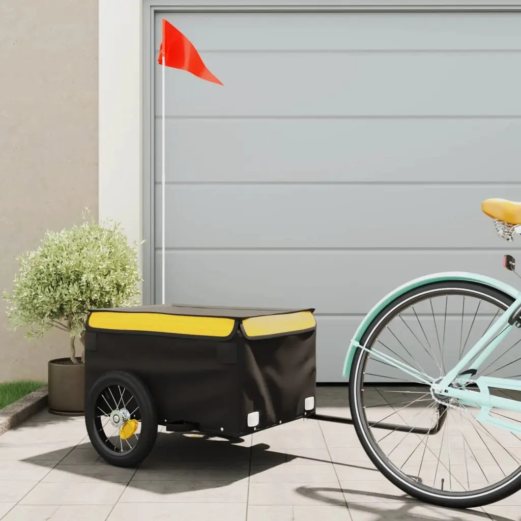 Bike Cargo Trailer Yellow Heavy Duty Iron Construction for Bicycle Transport