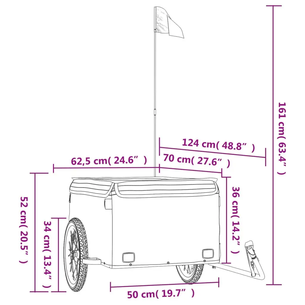 Bike Trailer Iron Heavy Duty 45kg Load Capacity Yellow and Black
