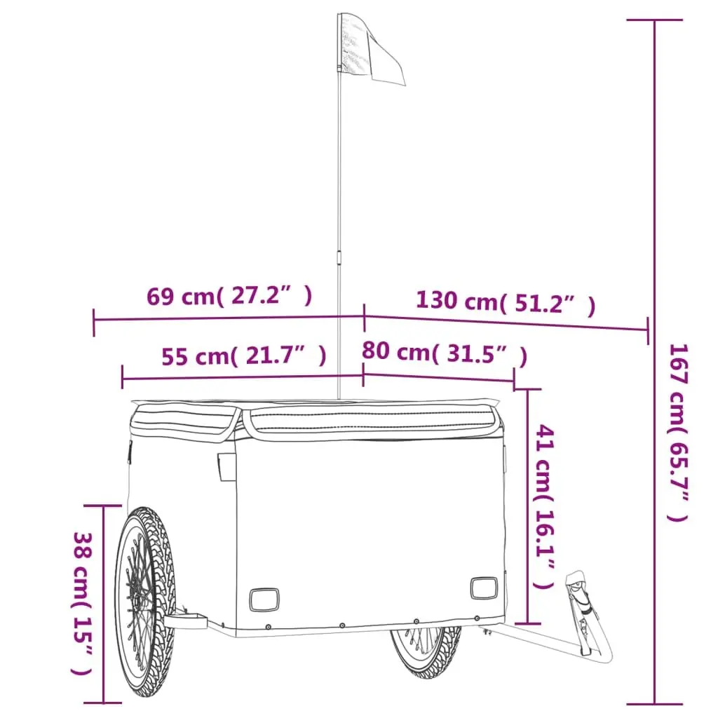 Bike Trailer Iron 45kg Black Cargo Cart Heavy Load Bicycle Hauler Tow Bar