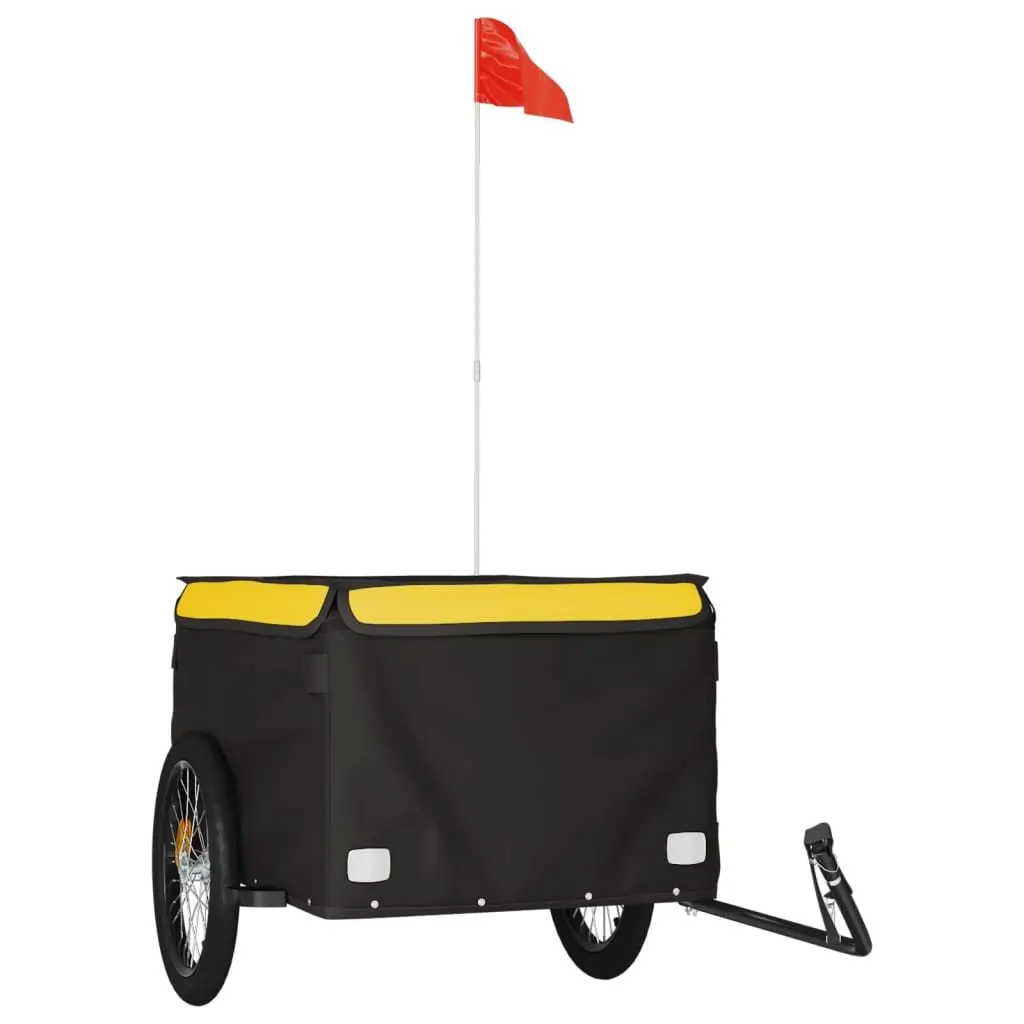 Cargo Trailer Bicycle Iron Durable 45kg Load Capacity Black Yellow with Tow Bar and Safety Flag