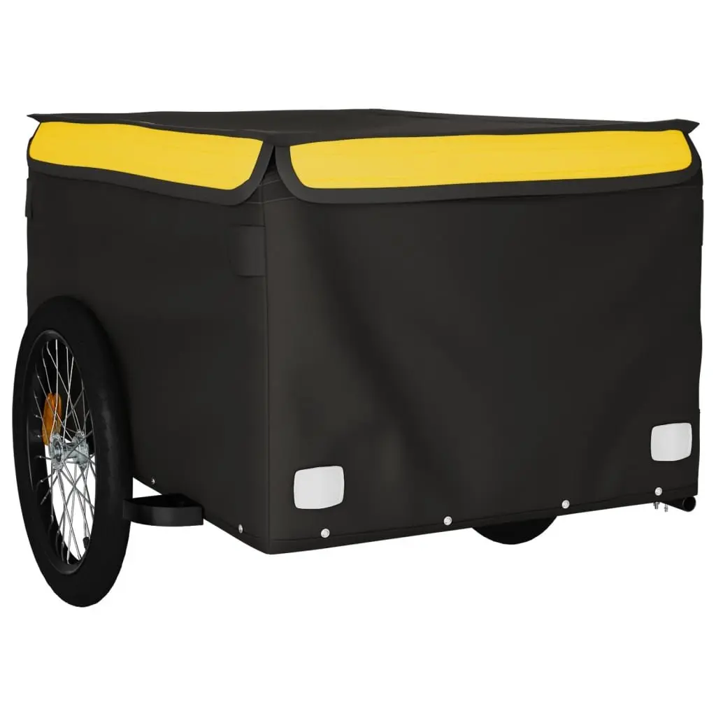 Cargo Trailer Bicycle Iron Durable 45kg Load Capacity Black Yellow with Tow Bar and Safety Flag