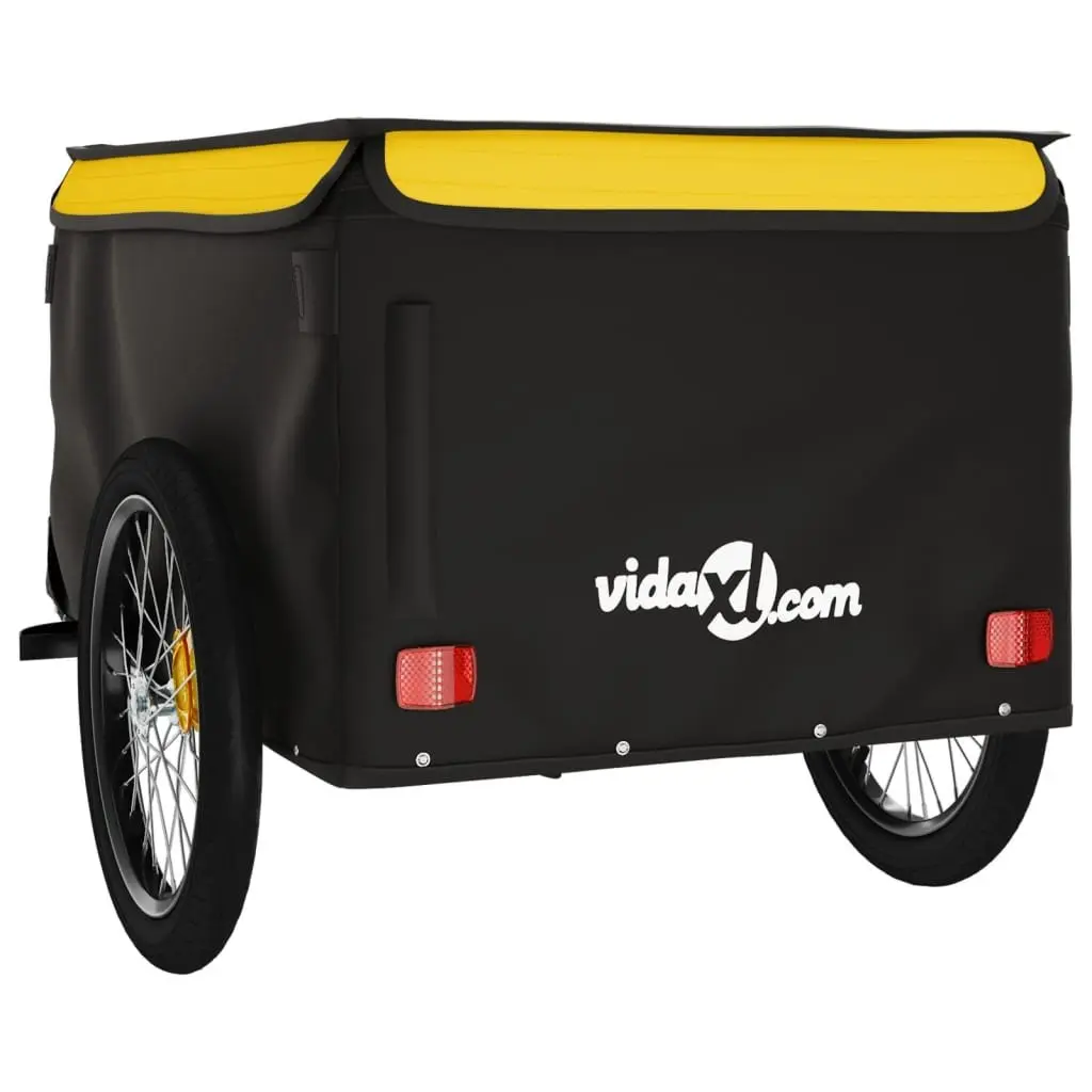 Cargo Trailer Bicycle Iron Durable 45kg Load Capacity Black Yellow with Tow Bar and Safety Flag