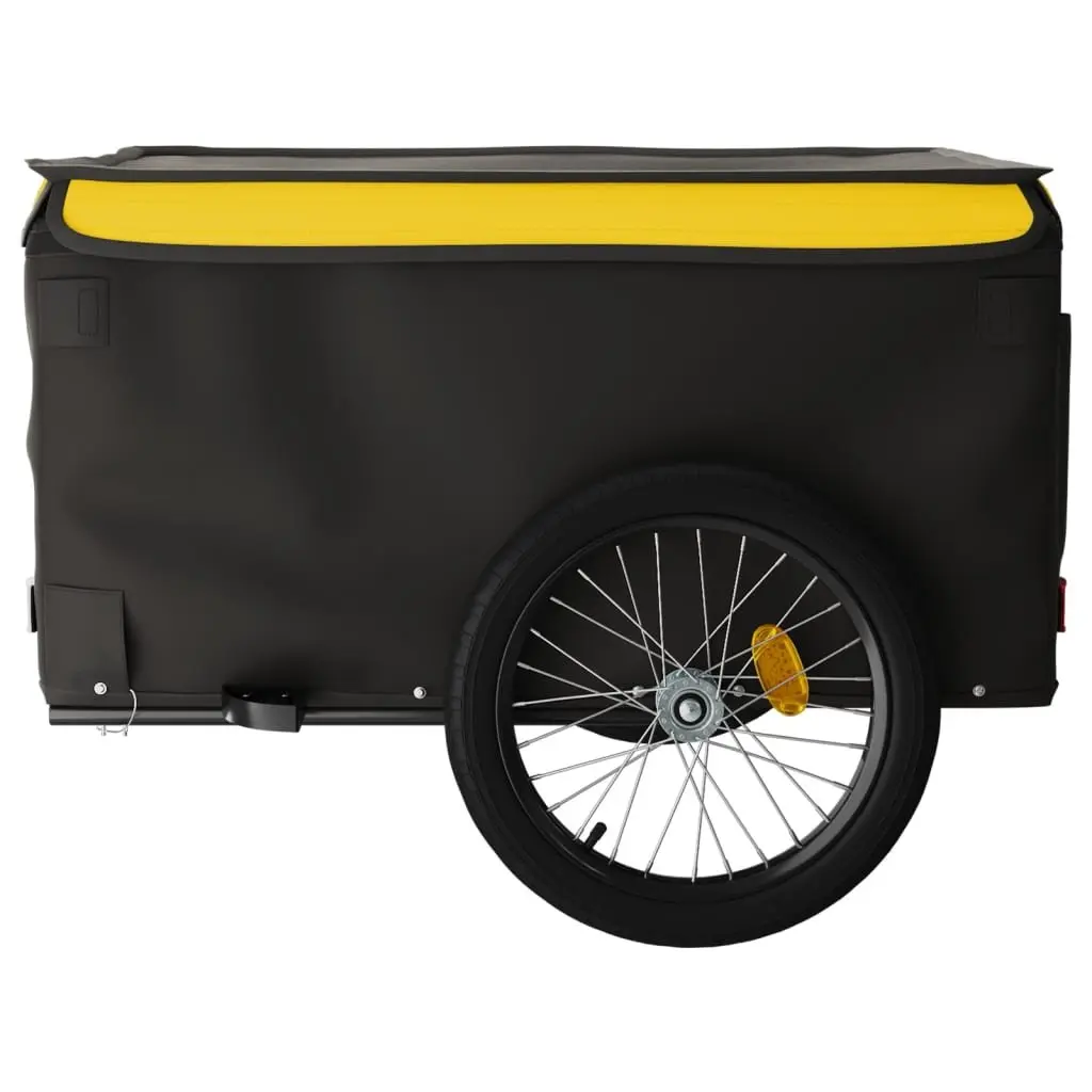 Cargo Trailer Bicycle Iron Durable 45kg Load Capacity Black Yellow with Tow Bar and Safety Flag