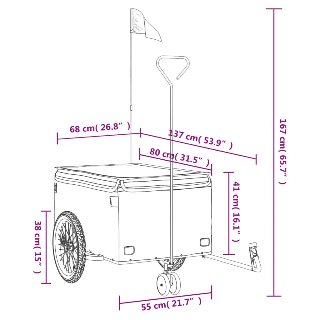 Bicycle Cargo Trailer Iron Heavy Duty 45kg Load Capacity Red