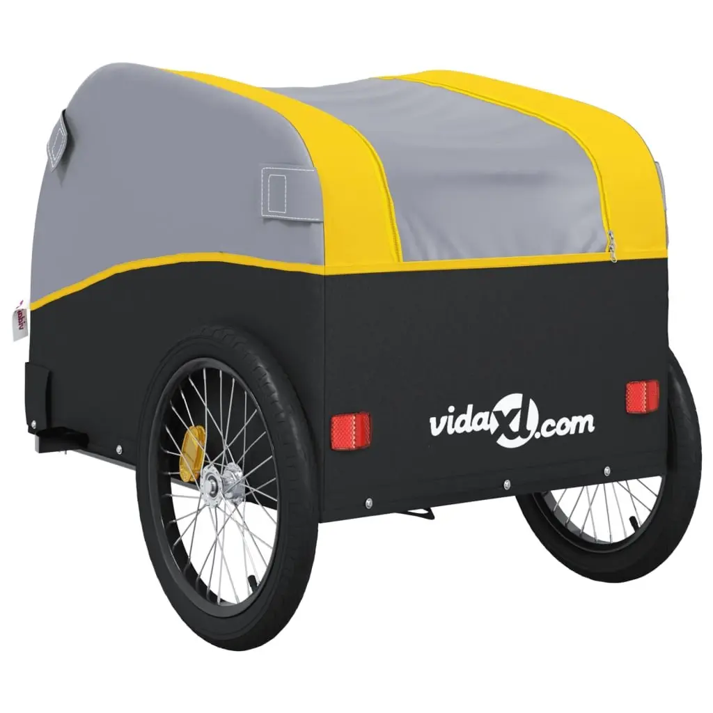 Bike Trailer 30 kg Load Capacity Cargo Cart Bicycle Hauling Yellow Black Iron