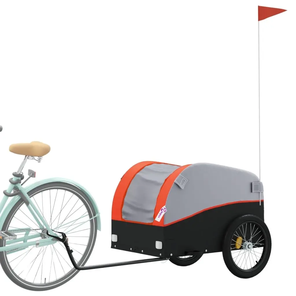Bike Trailer 45kg Load Capacity Iron Frame Orange Black Cargo Hauling Cycling