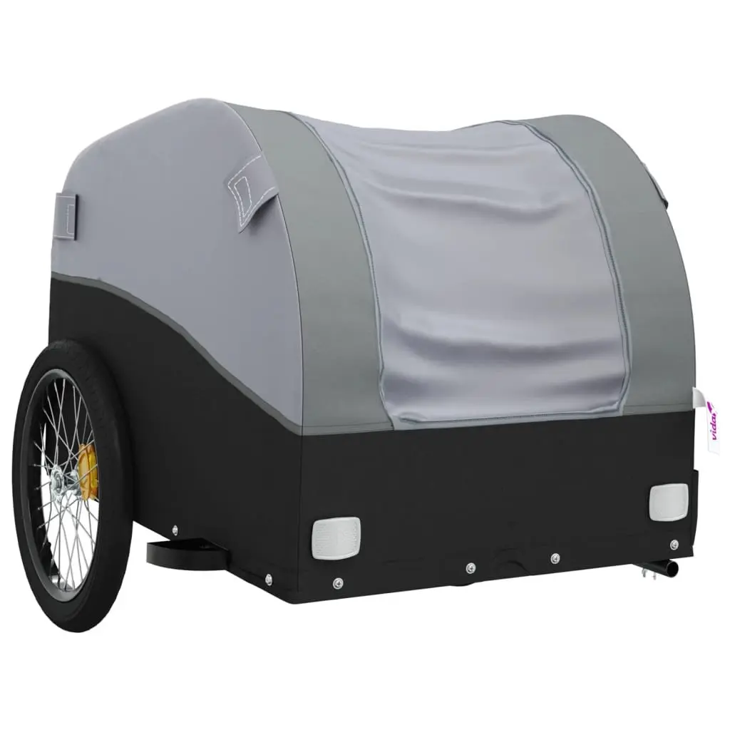 Bike Trailer Iron Grey Cargo Cart Heavy Duty Bicycle Hauling 45kg Load Capacity