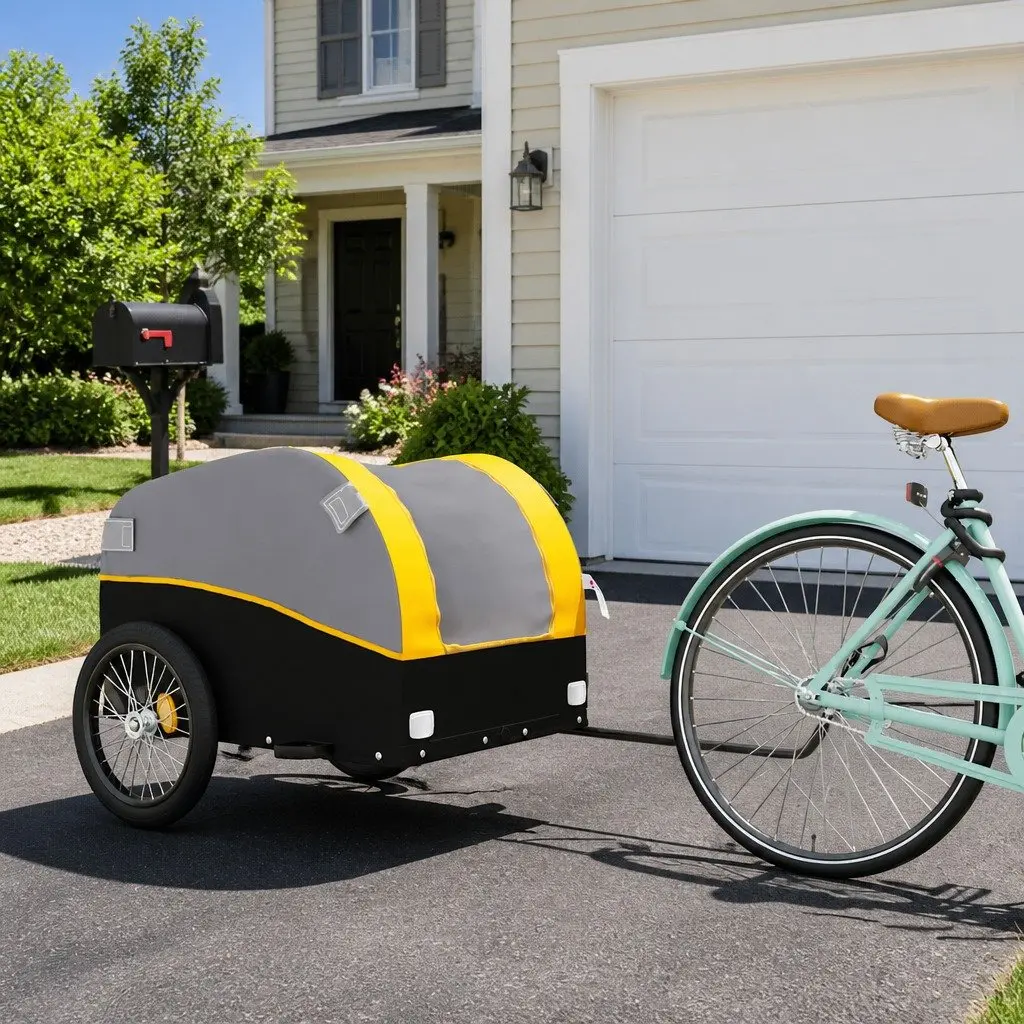 Bike Trailer Iron 45 kg Load Capacity Yellow Cargo Cart Bicycle Hauling